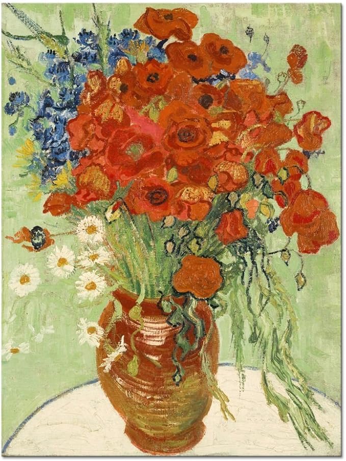 Wieco Art Abstract HD Red Poppies and Daisies Canvas Prints Wall Art of Van Gogh Famous Floral Oil Paintings Reproduction Classic Flowers Pictures Artwork on for Home Office Decorations Wall Decor