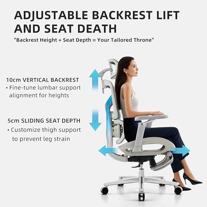 Ergonomic Home Office Desk Chair with Massage Lumbar Support，4D Headrest & 5D Armrests, Reclining Big and Tall 400LBS Mesh Chair with Footrest，Adjustable Back High and Seat Depth(Gray)
