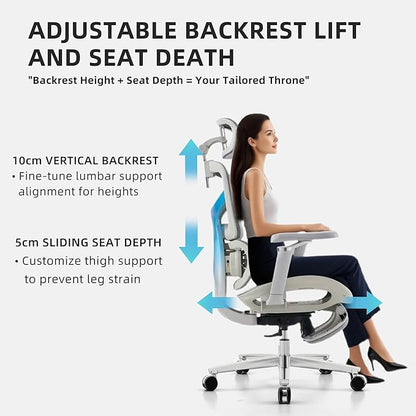 Ergonomic Home Office Desk Chair with Massage Lumbar Support，4D Headrest & 5D Armrests, Reclining Big and Tall 400LBS Mesh Chair with Footrest，Adjustable Back High and Seat Depth(Gray)