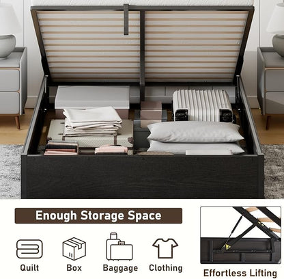 Lift Up Storage Bed Frame, Full Size Wooden Platform Bed with Large Storage Underneath, No Box Spring Needed, Noise Free, Black