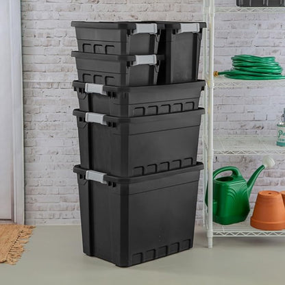 Sterilite 24-Pack Plastic Storage Bins with Lids, Stackable Containers, 7.5 Gallon, Black