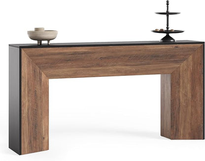 LITTLE TREE Console Table, 63 Inches Extra Long Sofa Table for Living Room, Modern Hallway Entryway Foyer Table for Entrance, Easy Assembly, Black & Rustic Brown