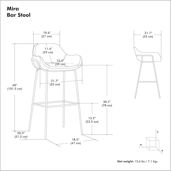 SIMPLIHOME Mira Bar Stools (Set of 2) - 30 inch Seat Height Upholstered Metal Bar Chairs in Distressed Slate Grey Vegan Faux Leather, Contemporary Seating with Curved Cushioned Seat and Armrests