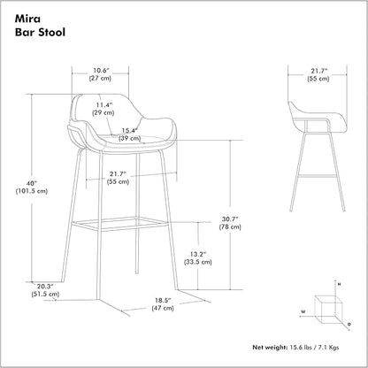 SIMPLIHOME Mira Bar Stools (Set of 2) - 30 inch Seat Height Upholstered Metal Bar Chairs in Distressed Slate Grey Vegan Faux Leather, Contemporary Seating with Curved Cushioned Seat and Armrests