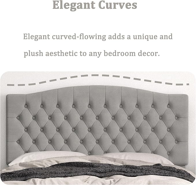 Queen Headboard Only, Upholstered Headboard for Adjustable Bed Velvet Tufted Queen/Full Size Wall Mounted Head Board with Solid Wood Legs Head Board, Gray