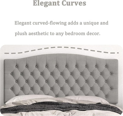 Queen Headboard Only, Upholstered Headboard for Adjustable Bed Velvet Tufted Queen/Full Size Wall Mounted Head Board with Solid Wood Legs Head Board, Gray