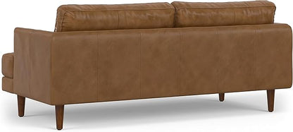 SIMPLIHOME Livingston 76-inch Wide Sofa in Caramel Brown Top Grain Genuine Leather, Handcrafted Mid-Century Modern Loveseat for Living Room, Compact 2-Seater with Feather-Wrapped Cushions