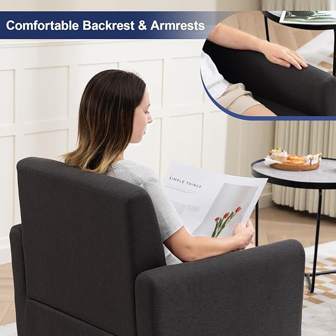 Accent Chair, Mid Century Modern Living Room Chairs Comfy Reading Chair with Upholstered Cushion Relax Armchair for Bedroom Apartment,Office, Dark Grey