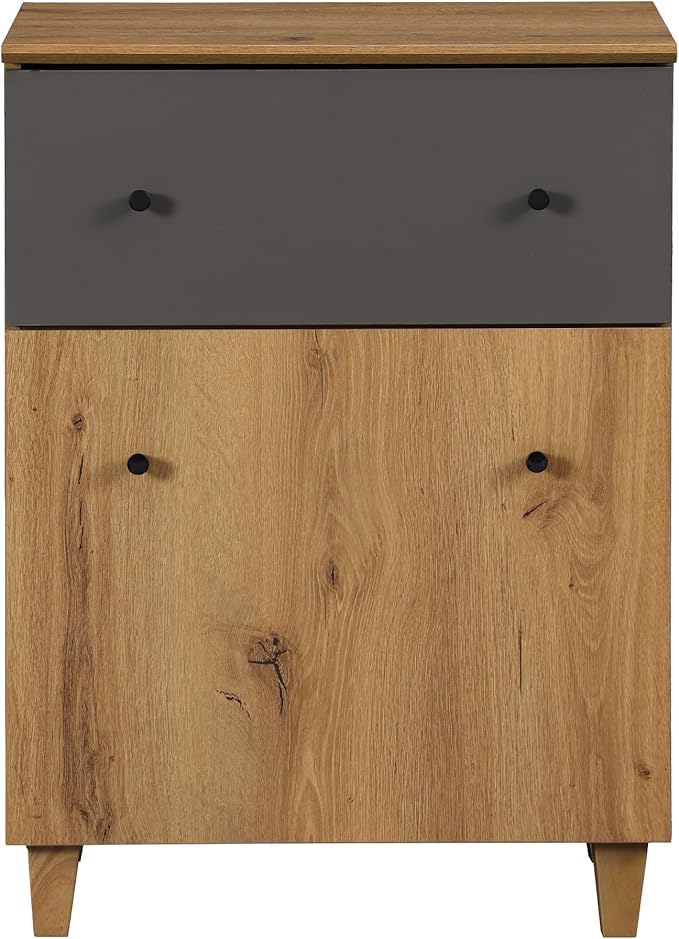 WAMPAT Storage Cabinet for Living Room, Freestanding Wood Accent Cabinets Sideboard with Drawer, Door, and Adjustable Shelf for Dining Room, Kitchen, Entryway, 32.4" H, Oak Brown & Dark Grey