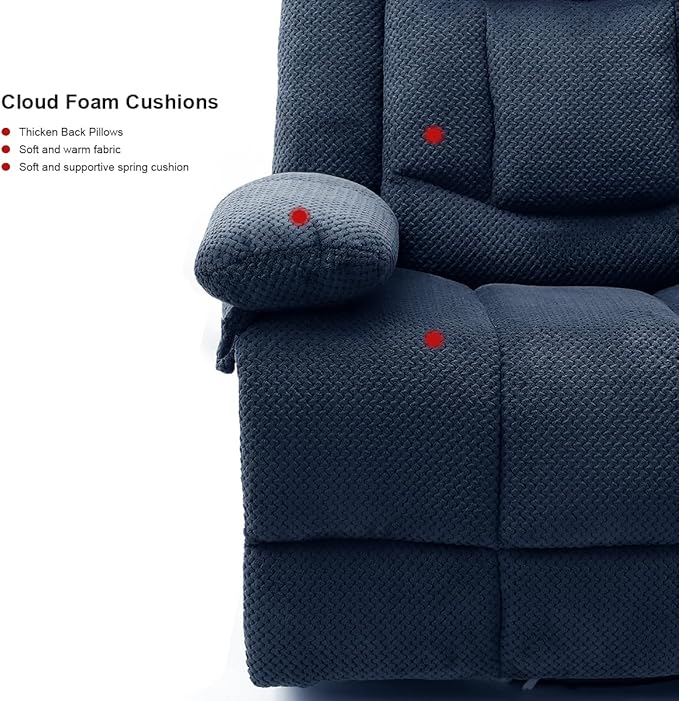 Recliner Chair Oversized 360° Swivel Rocker Recliners with Massage and Heating Theater Chairs Lounge Sofa Adults Lazy Sofas Single Couch for Living Room Overstuffed Armrests XL (Navy Blue)