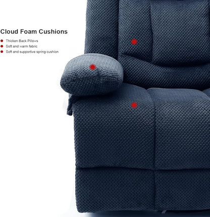 Recliner Chair Oversized 360° Swivel Rocker Recliners with Massage and Heating Theater Chairs Lounge Sofa Adults Lazy Sofas Single Couch for Living Room Overstuffed Armrests XL (Navy Blue)
