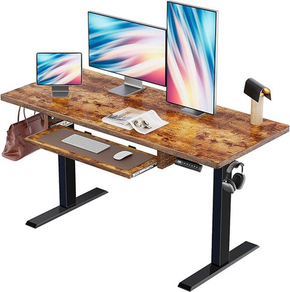 Marsail Electric Standing Desk with Ergonomic Keyboard Tray, Adjustable Desk with 27.5” to 46.7” Height Range, 4 Memory Presets, Smooth and Quiet Lifting, 48 x 24 inch Adjustable Height,TZESD14Rustic