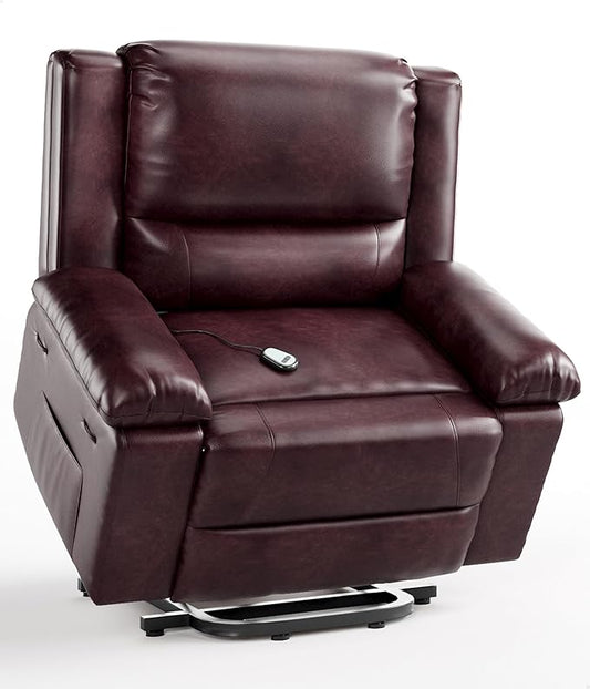 GarveeHome Oversized Electric Lift Recliner Chair - Heat and Massage, PU Leather Power Lift Recliner for Elderly & Mobility Impaired, Adjustable Back and Legs, Heavy Duty Lift Chair for Seniors