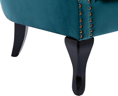 Mid Century Modern Accent Chair Upholstered Armchair Comfy Velvet Fabric Single Sofa with Tufted Wingback for Small Spaces Bedroom Living Room, Teal
