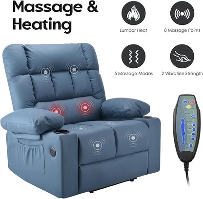 Soohow Oversized Power Lift Recliner Chair with Massage and Heat for Elderly Big and Tall, Large Fabric Recliner Wide Electric Recliner Chair with USB Ports, Cup Holders, Side Pockets