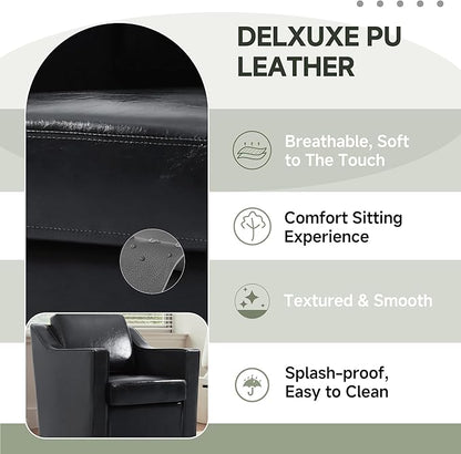 UIXE Swivel Accent Chair Set of 2, Faux Leather Upholstered Arm Chair for Living Room, Modern Club Armchair Comfy Single Sofa Bedroom Reading Seat with Lumbar Pillow - Black