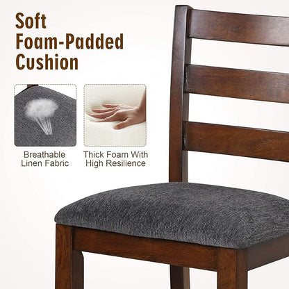 COSTWAY Set of 2 Counter Height Bar Stool, 25.5-Inch Upholstered Bar Stools with Solid Rubber Wood Frame, Foam-Padded Cushion, Footrest, Kitchen Chair for Bistro, Living Room, Grey and Brown
