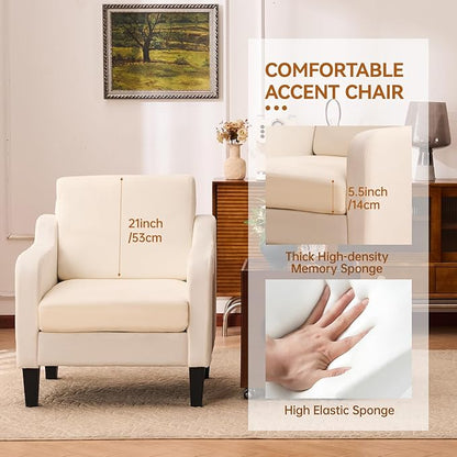 Accent Chairs Set of 2 for Living Room, Modern Velvet Living Room Chairs with Wide Backrest, Upholstered Comfy Chair with Cushion, Oversized Sofa Chair with Wood Legs, Single Armchair, Beige