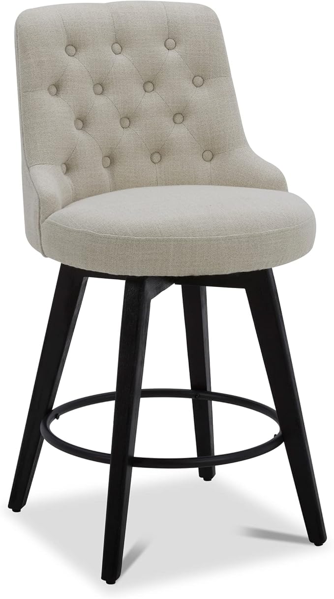 Watson & Whitely Counter Height Bar Stools, Performance Fabric Upholstered Modern Swivel Barstool with Back, Solid Wood Legs, 26" H Seat, Linen