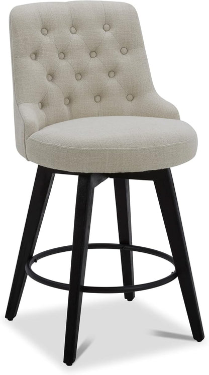 Watson & Whitely Counter Height Bar Stools, Performance Fabric Upholstered Modern Swivel Barstool with Back, Solid Wood Legs, 26" H Seat, Linen