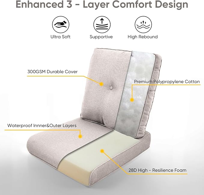 9-Piece Outdoor Patio Cushion Set - Fade & Water Resistant with Removable Olefin Cover, 22x24x4 Inch Memory Foam Cushions for Wicker Sectional Sofa – Beige/Buckle