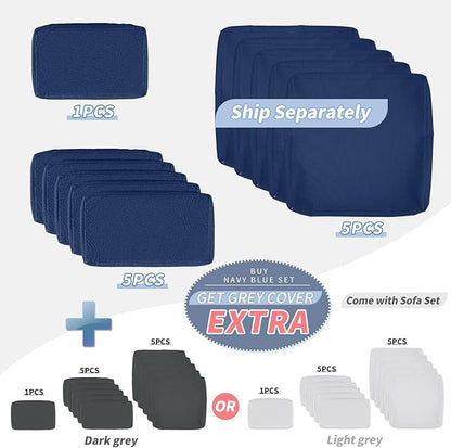 NICESOUL 7 Piece High-End Outdoor Furniture Sofa Set, 29.3'' High Back XL Large Grey Wicker Patio Modular Sectional with Side Tables, All-Weather Couches for Backyard Deck, 2 Color Cushion Navy & Grey