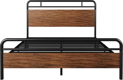 Allewie Queen Size Platform Bed Frame with Wooden Headboard and Footboard, Heavy Duty 13 Metal Slats Support, Under-Bed Storage, No Box Spring Needed, Noise Free, Easy Assembly, Walnut