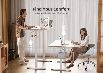 YDN Electric Standing Desk Adjustable Height, 55 x 24 Inches Stand up Desk with Cable Management, Home Office Desks with Splice Board & White Frame, Nature Top