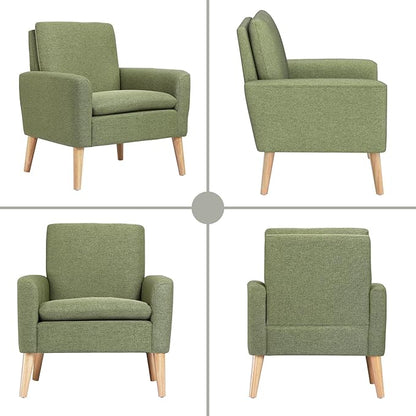 Lohoms Mid Century Accent Chair, Linen Upholstered Green Armchair for Living Room or Bedroom, Comfy Modern Sofa Chair for Guest Room, Reading Nook, or Waiting Area