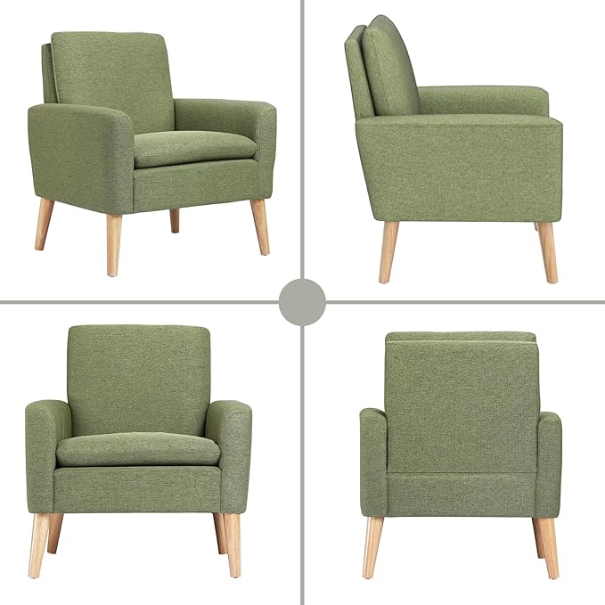 Lohoms Accent Chair Set of 2 Living Room Mid-Century Modern Chair, Upholstered Fabric Comfy Club Armchair Pair of Leisure Sofa Chairs for Bedroom, Small Apartment, Office, Green