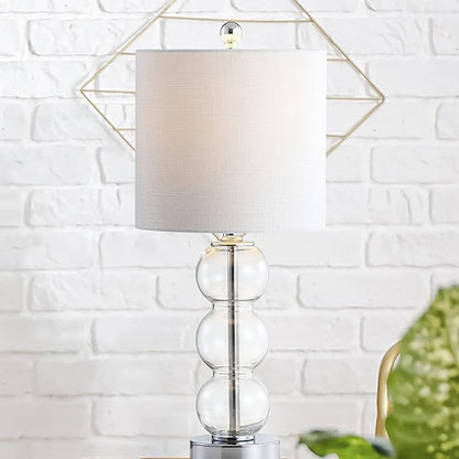 JONATHAN Y JYL1021D February 21" Glass/Metal LED Table Lamp Contemporary Bedside Desk Nightstand Lamp for Bedroom Living Room Office College Bookcase LED Bulb Included, Clear/Chrome