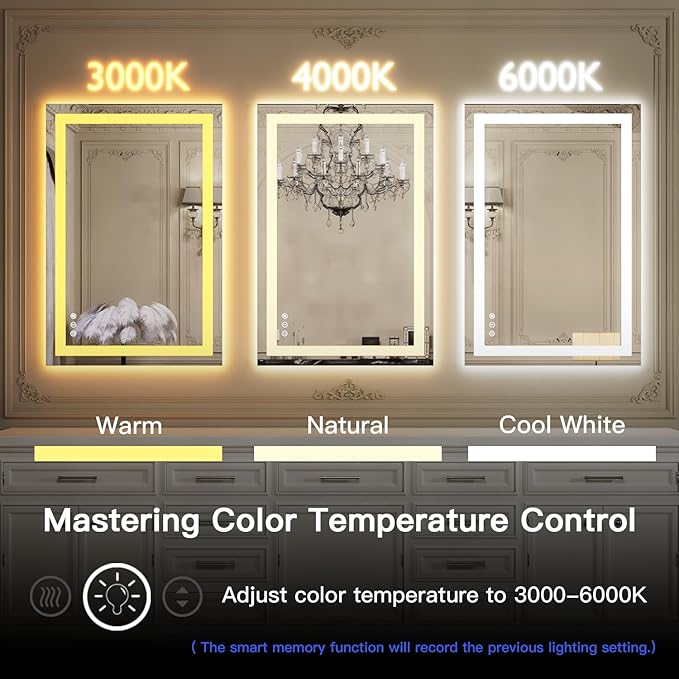 ISKM 36'' x 24'' LED Mirror for Bathroom Lighted Vanity Mirror for Wall Front Lights + Backlit LED Bathroom Mirror Anti-Fog Tempered Glass ETL Listed