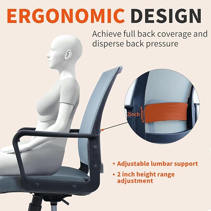 CLATINA Ergonomic Office Chair - Mesh Desk Chair with Lumbar Support, Rolling Comfortable Computer Chairs with Arms for Home Conference, Gray 8 Pack