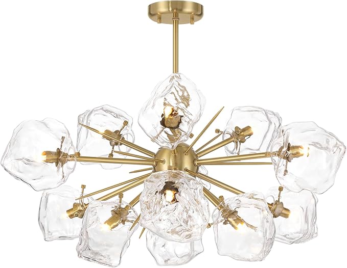 Possini Euro Design Klara 30" Modern Pendant Chandelier Ceiling Light Fixture Dining Room Over Table Kitchen Island Foyer Sputnik Hanging 12-Light LED Dimmable Clear Soft Gold Finish Glass Hallway