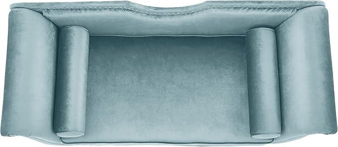Christopher Knight Home Aurora Velvet Chaise Lounge Indoor with 2 Bolster Pillows, Upholstery Entryway Bench with Nailhead Trim & Curved Arms, End of Bed Bench Ottoman and Wooden Legs, Light Blue