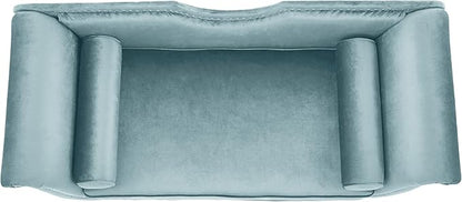 Christopher Knight Home Aurora Velvet Chaise Lounge Indoor with 2 Bolster Pillows, Upholstery Entryway Bench with Nailhead Trim & Curved Arms, End of Bed Bench Ottoman and Wooden Legs, Light Blue