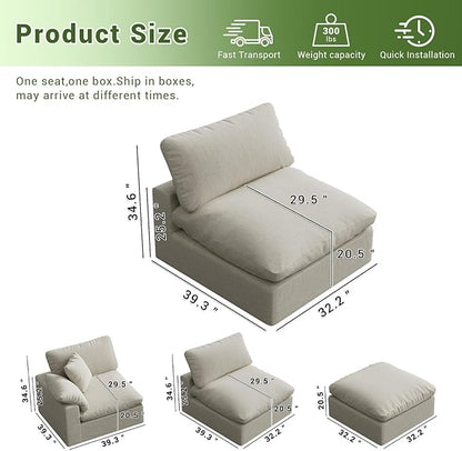 Modular Sectional Sofa,1-Seater Extra Comfty Deep-Seat-Filled Couch,Modern Couches for Living Room, Apartment,Office,Small Space