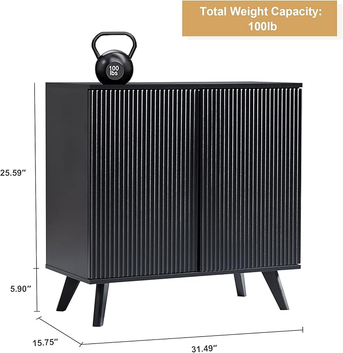 Modern Sideboard Buffet Cabinet Console Table, Accent Storage Cabinet with Fluted Doors for Kitchen Dining Living Room Entryway (Black)