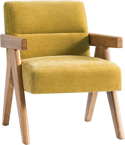 HULALA HOME Modern Accent Chair, Upholstered Arm Chair with Solid Wood Frame, Comfortable Padded Seat and Back, for Living Room, Bedroom, Mustard