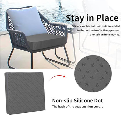 Easy-Going Waterproof Patio Cushion Covers ONLY Cover 24x24x4 inch 4 Pack Replacement Non-Slip Outdoor Seat Cushion Slipcover with Zipper. Dark Gray