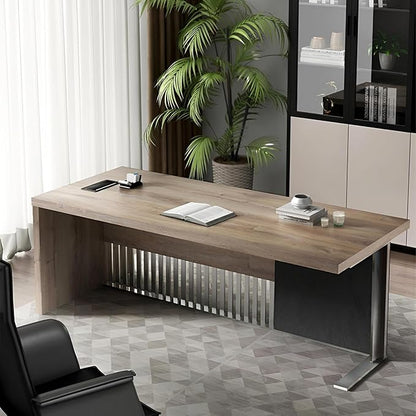 70.87 Inch Modern Executive Office Desk, Computer Writing Desk for Home Office, Business Furniture Desk Workstation Stainless Steels Sturdy Frame 1.97IN Thick Desktop(Left, 70.87×35.5×30 in)