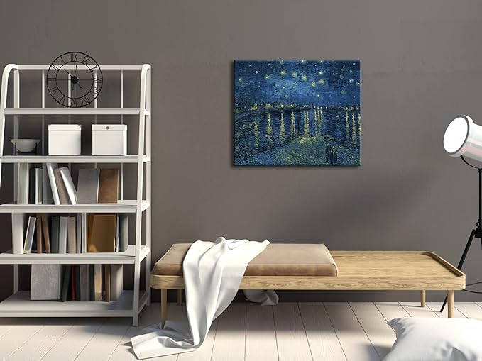 Wieco Art Starry Night Over the Rhone by Van Gogh Classic Oil Paintings Reproduction Modern Seascape Giclee Canvas Prints Artwork on Canvas Wall Art Ready to Hang for Living Room Home Decorations