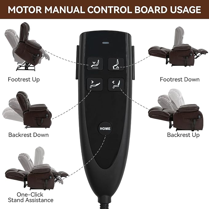 Luxlen Electric Power Lift Recliner Chair with Vibration Massage and Heat, Leather Reclining Chairs for Elderly with Remote Controls, Side Pockets, Big and Tall Recliner, Brown