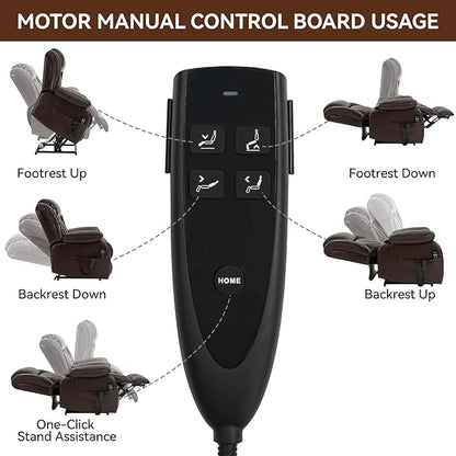 Luxlen Electric Power Lift Recliner Chair with Vibration Massage and Heat, Leather Reclining Chairs for Elderly with Remote Controls, Side Pockets, Big and Tall Recliner, Brown