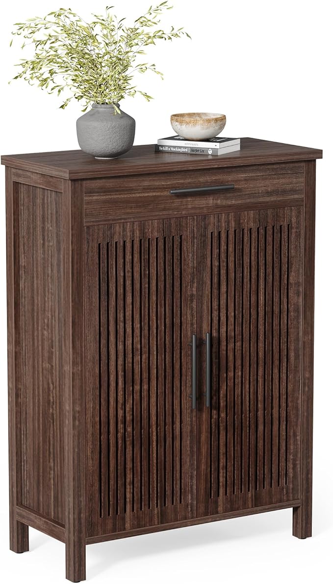 LITTLE TREE Narrow Storage Shoe Rack, 6-Tier Wooden Shoe Cabinet with Drawer, Freestanding Slim Shoe Cabinet Shoe Organizer for Entryway, Hallway, Closet, Bedroom, Living Room, Walnut