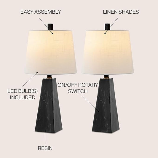 JONATHAN Y JYL1037D-SET2 Owen 20.5" Resin LED Table Lamp Contemporary, Office, Living Room, Family Room, Dining Room, Bedroom, Hallway, Foyer, Black Marble Finish (Set of 2)