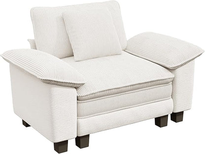PHI VILLA Cloud Oversized Sectional Sofas, Single Sofa with Deep Seat for Living Room Reading Nook, Chenille Corduroy Dual Fabric, Beige