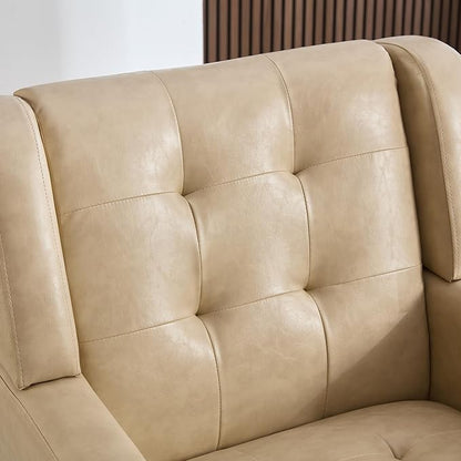 Dolonm Midcentury Modern Leather Accent Chair with Arms, Upholstered Reading Side Chair Tufted Back Decorative Wingback Chair for Living Room Bedroom (Khaki-PU)