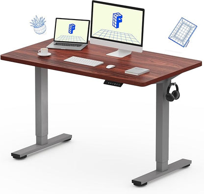 FLEXISPOT EN1 One-Piece Standing Desk, 48 x 24 Inches Electric Height Adjustable Desk for Home Office (Silver Frame + 48 in Mahogany Top, 2 Packages)