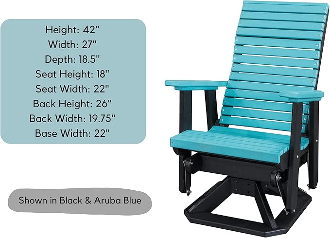 DutchCrafters Modern Horizontal Slat High Back Poly Adirondack Swivel Glider Outdoor Patio Chair (Tudor Brown & Weatherwood)